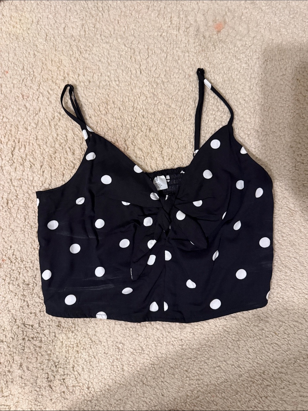 Divided Black & White Polka Dot Tie-Front Cami